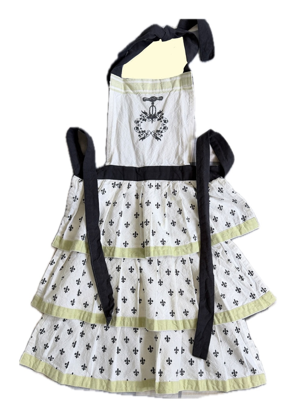 Tiered Apron Dress with Black Accents - White & Lime